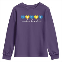 Down Syndrome Awareness Youth Sweatshirt Blue Yellow Ribbon Be Kind