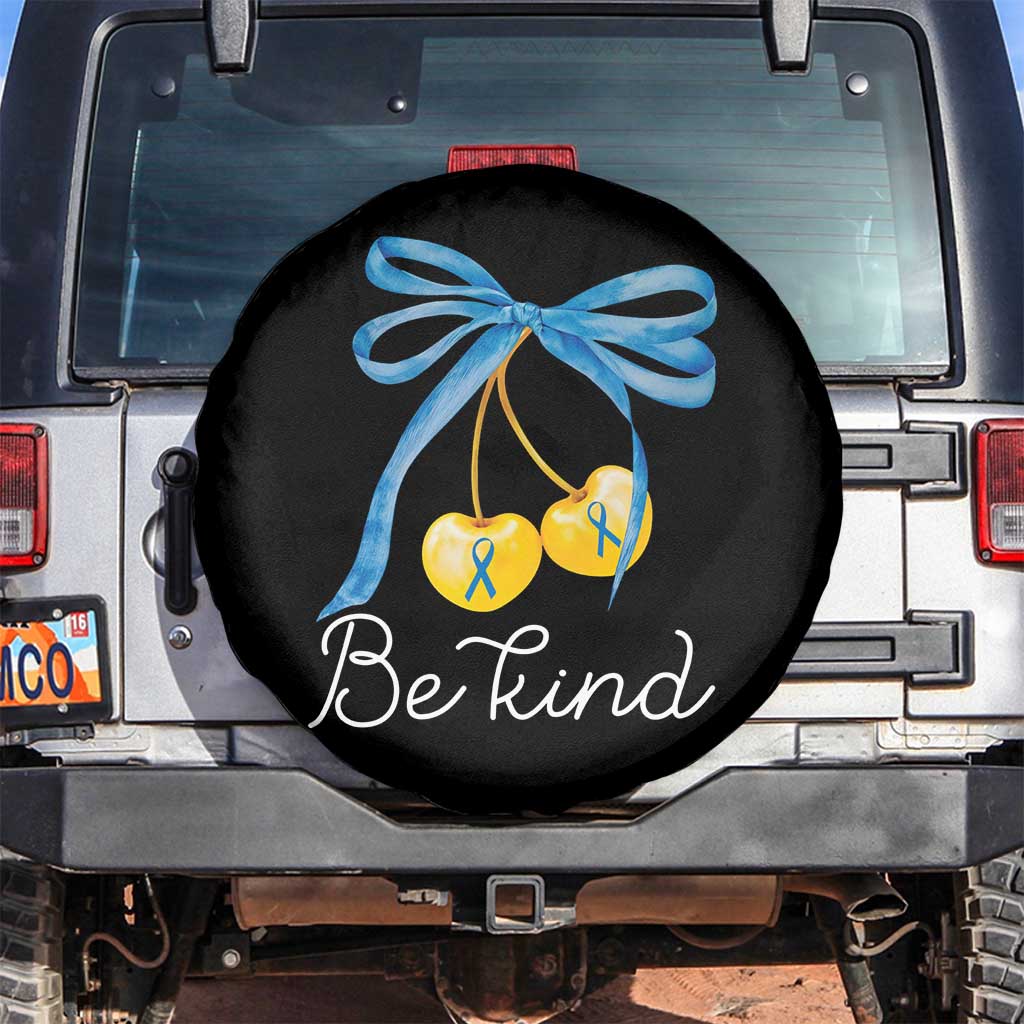 World Down Syndrome Day Spare Tire Cover Blue Yellow Cherry Bow Coquette Be Kind