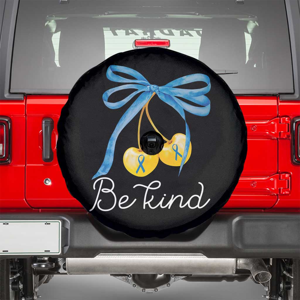 World Down Syndrome Day Spare Tire Cover Blue Yellow Cherry Bow Coquette Be Kind