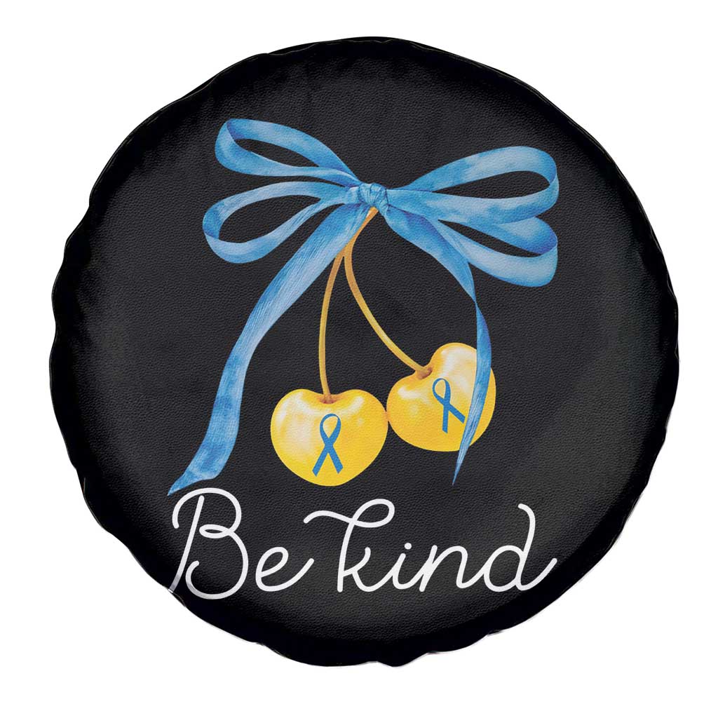 World Down Syndrome Day Spare Tire Cover Blue Yellow Cherry Bow Coquette Be Kind