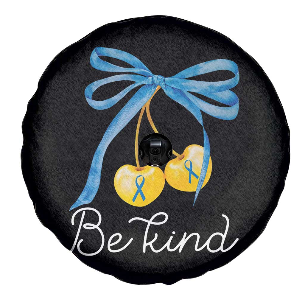 World Down Syndrome Day Spare Tire Cover Blue Yellow Cherry Bow Coquette Be Kind