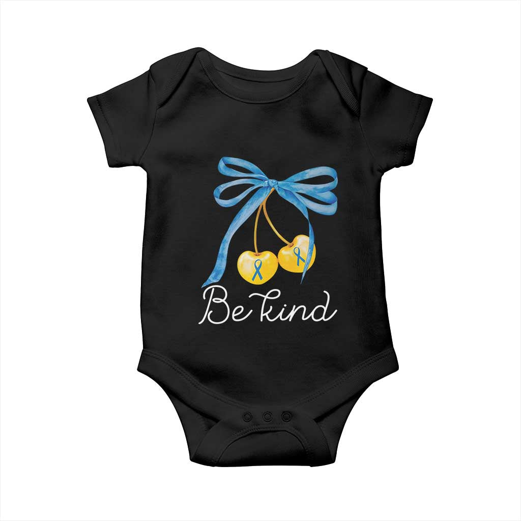 World Down Syndrome Day Baby Onesie Blue Yellow Cherry Bow Coquette Be Kind