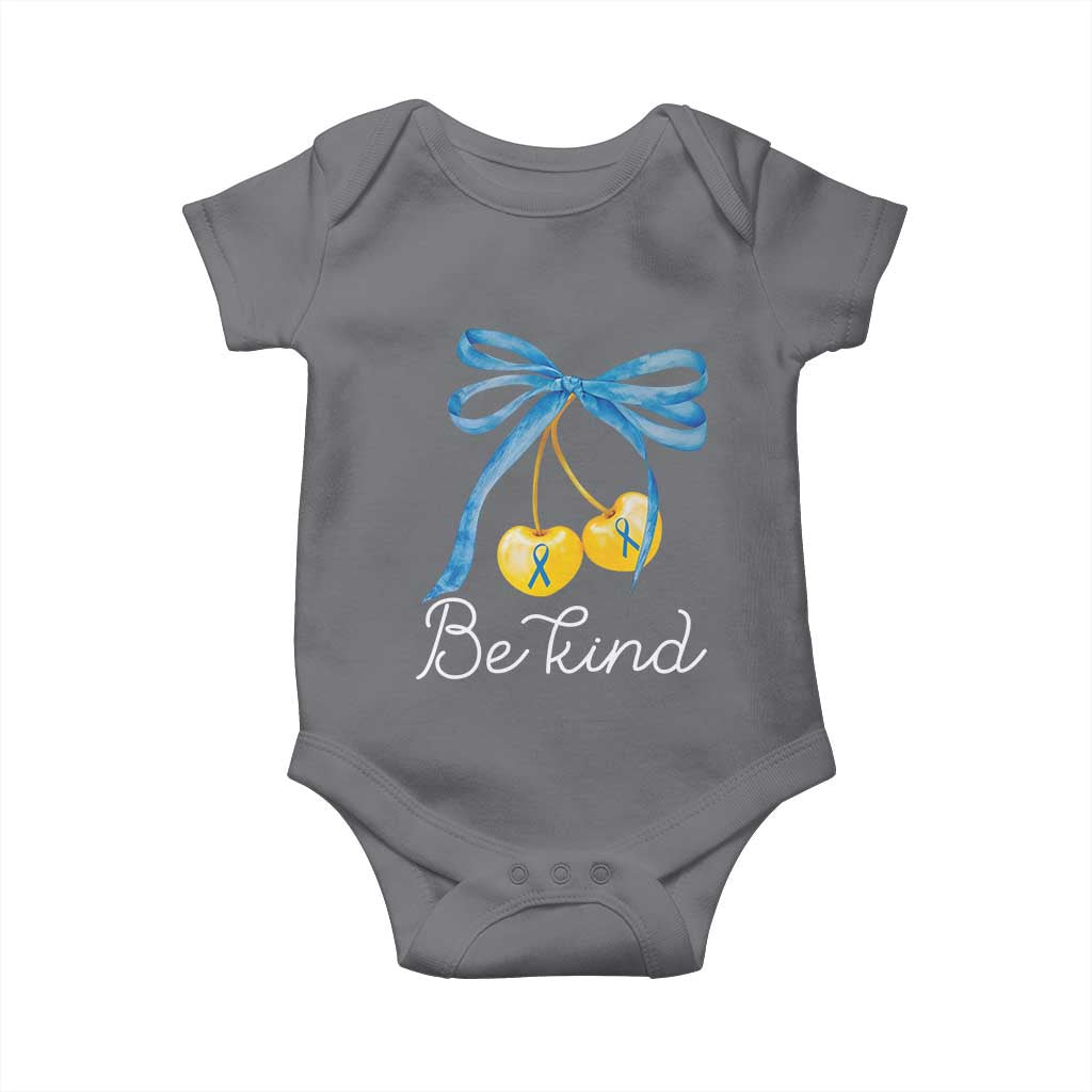 World Down Syndrome Day Baby Onesie Blue Yellow Cherry Bow Coquette Be Kind
