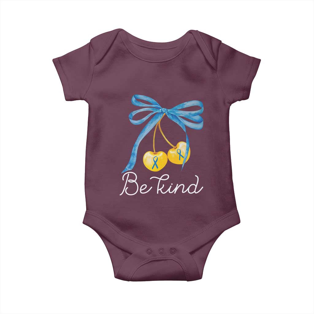 World Down Syndrome Day Baby Onesie Blue Yellow Cherry Bow Coquette Be Kind