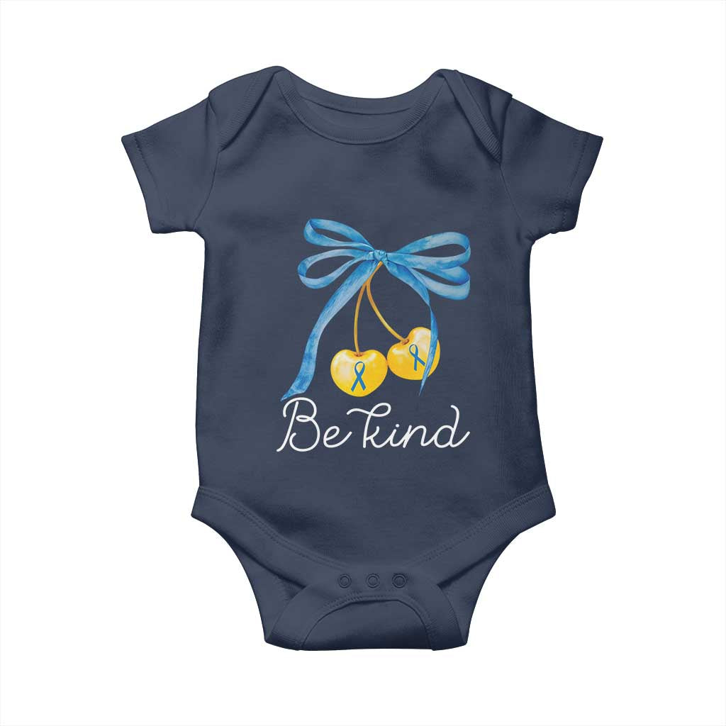 World Down Syndrome Day Baby Onesie Blue Yellow Cherry Bow Coquette Be Kind