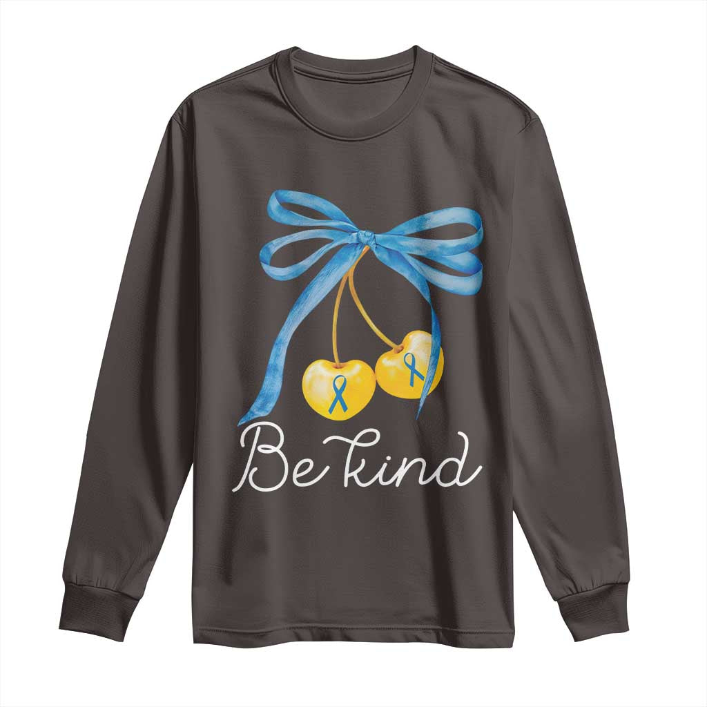 World Down Syndrome Day Long Sleeve Shirt Blue Yellow Cherry Bow Coquette Be Kind