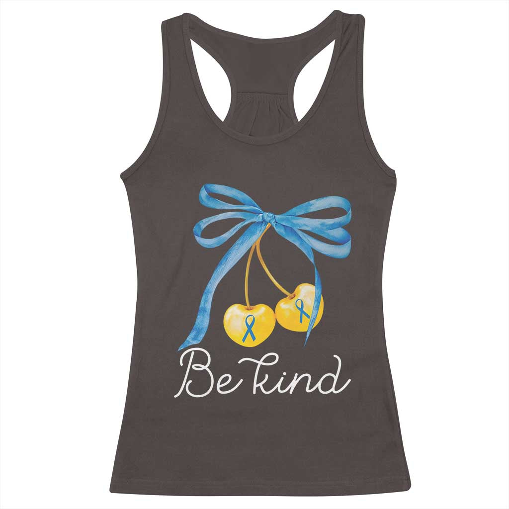 World Down Syndrome Day Racerback Tank Top Blue Yellow Cherry Bow Coquette Be Kind