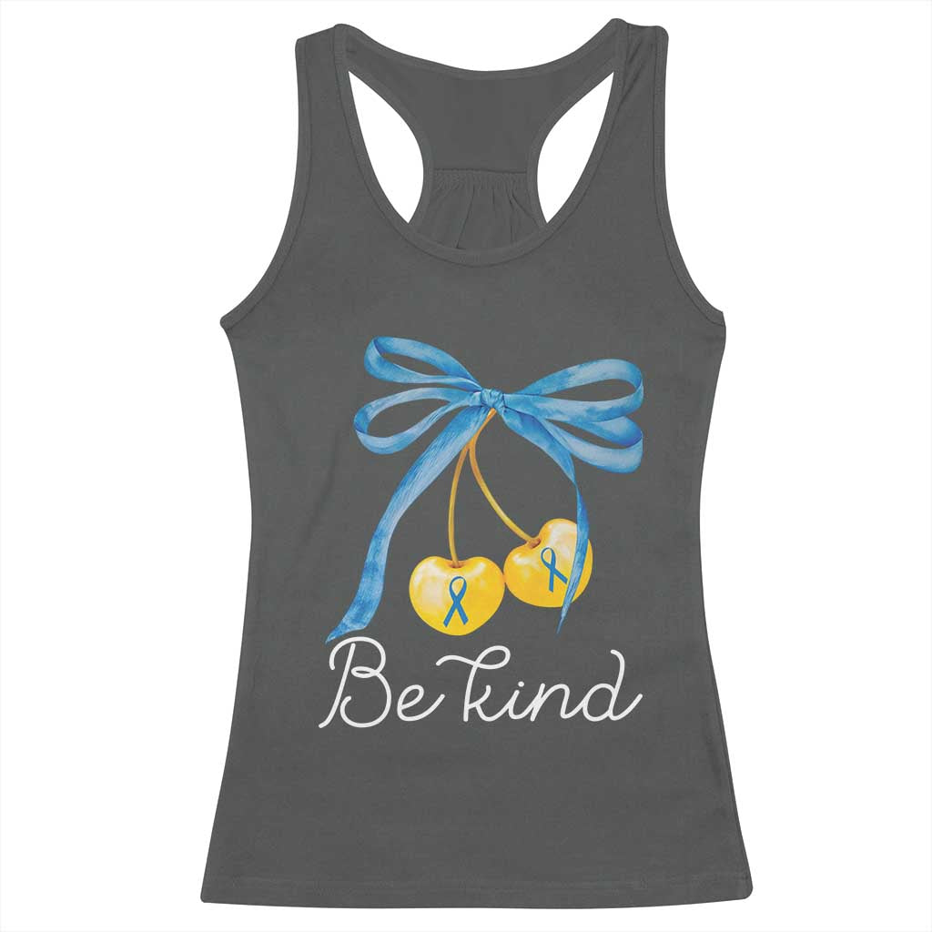 World Down Syndrome Day Racerback Tank Top Blue Yellow Cherry Bow Coquette Be Kind