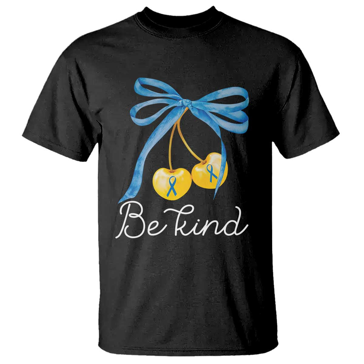 World Down Syndrome Day T Shirt Blue Yellow Cherry Bow Coquette Be Kind