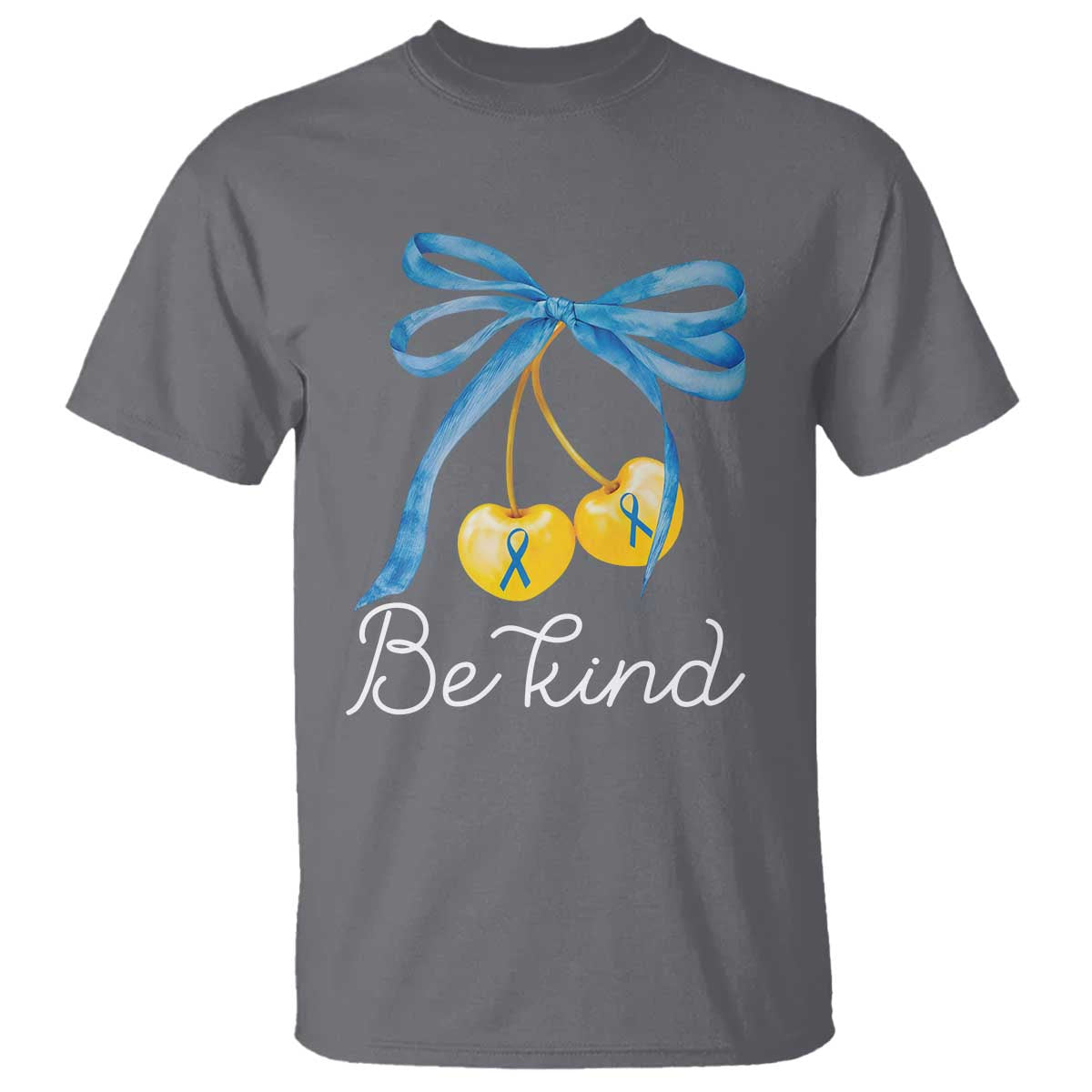 World Down Syndrome Day T Shirt Blue Yellow Cherry Bow Coquette Be Kind