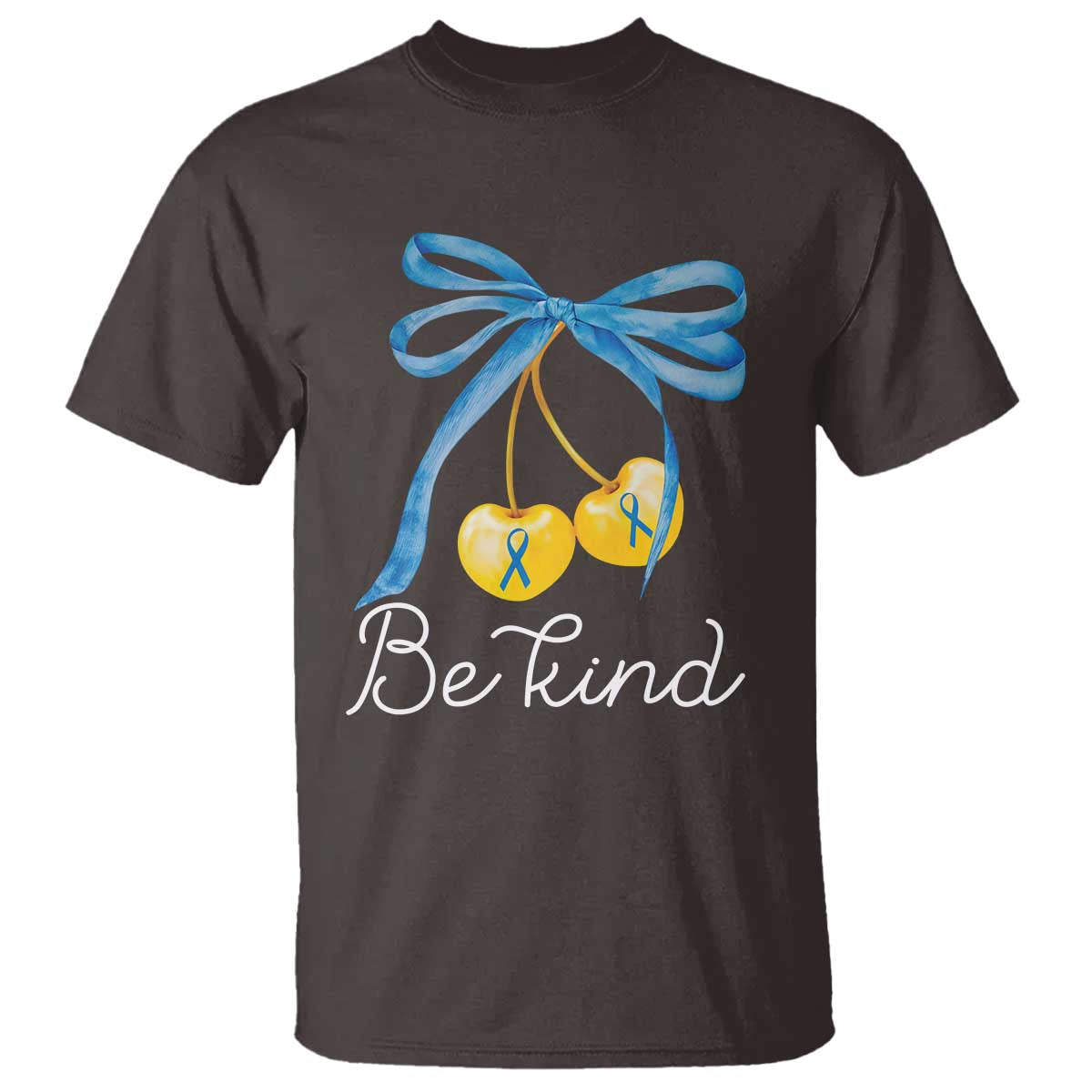 World Down Syndrome Day T Shirt Blue Yellow Cherry Bow Coquette Be Kind