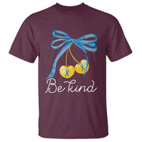 World Down Syndrome Day T Shirt Blue Yellow Cherry Bow Coquette Be Kind