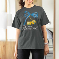 World Down Syndrome Day T Shirt For Women Blue Yellow Cherry Bow Coquette Be Kind