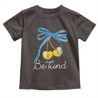 World Down Syndrome Day Toddler T Shirt Blue Yellow Cherry Bow Coquette Be Kind