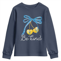 World Down Syndrome Day Youth Sweatshirt Blue Yellow Cherry Bow Coquette Be Kind
