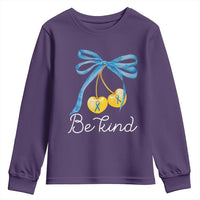 World Down Syndrome Day Youth Sweatshirt Blue Yellow Cherry Bow Coquette Be Kind