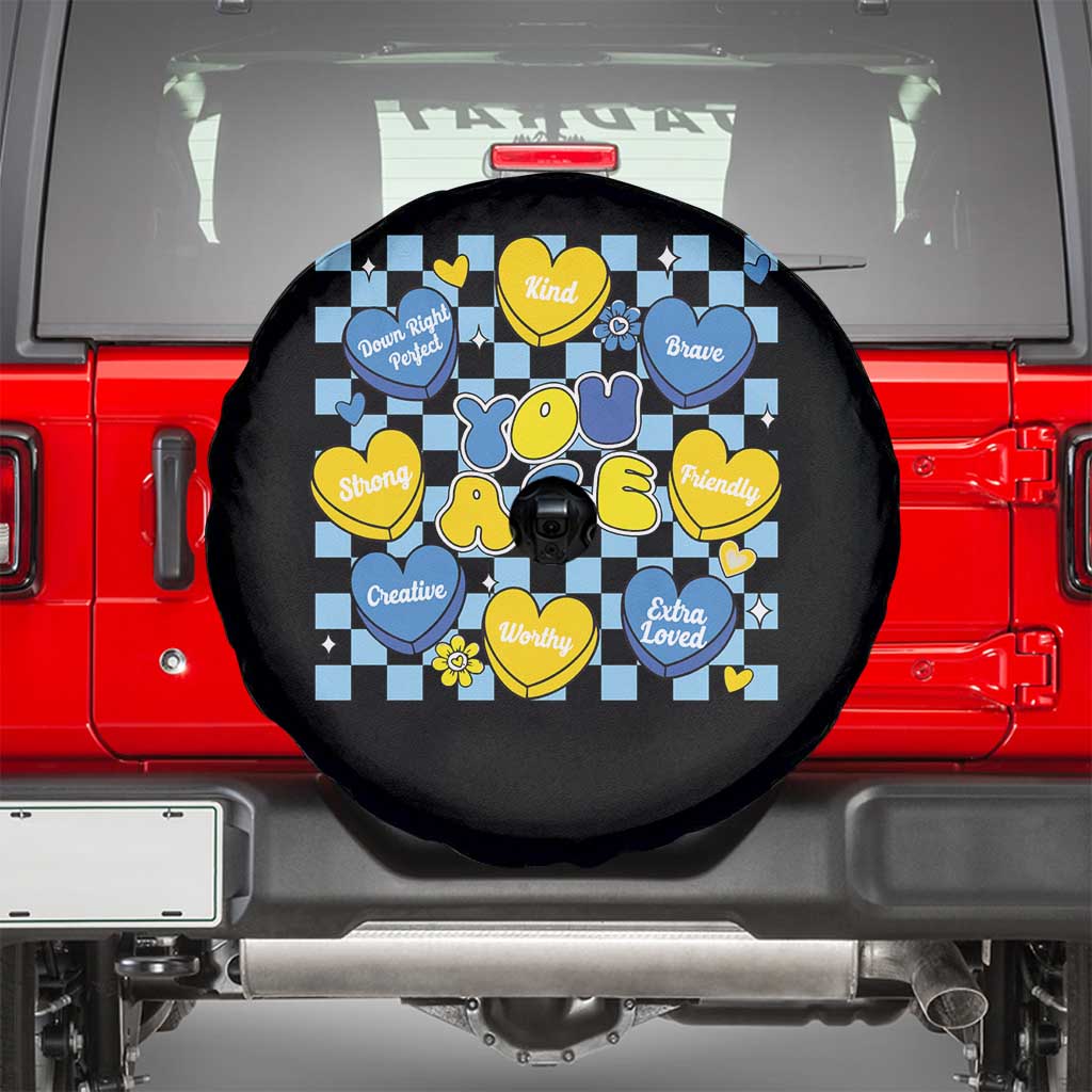 World Down Syndrome Day Spare Tire Cover Blue Yellow Ribbon Retro Heart Love