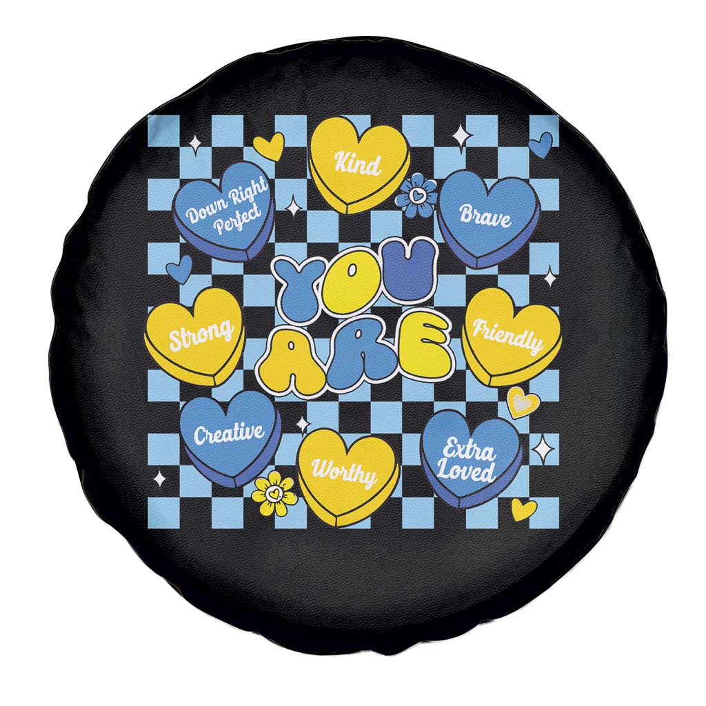 World Down Syndrome Day Spare Tire Cover Blue Yellow Ribbon Retro Heart Love