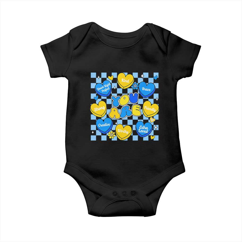 World Down Syndrome Day Baby Onesie Blue Yellow Ribbon Retro Heart Love