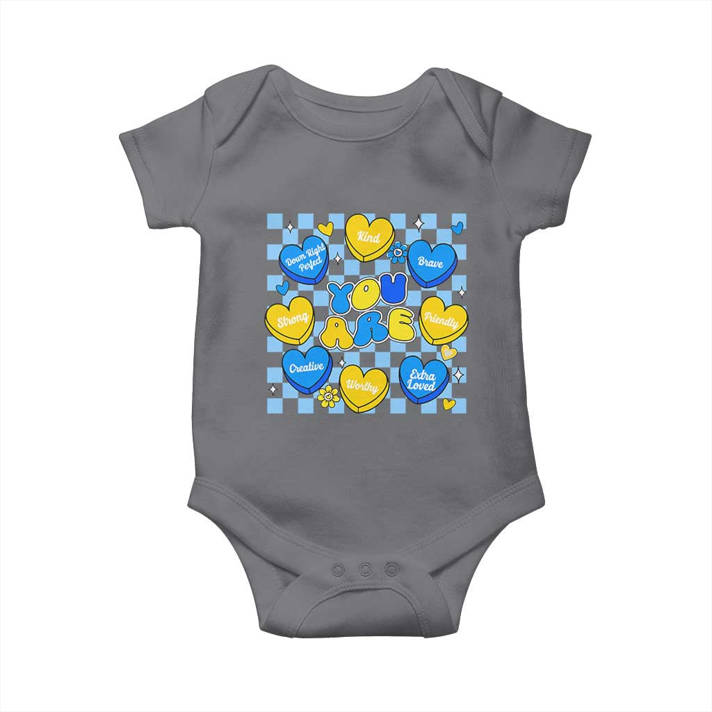 World Down Syndrome Day Baby Onesie Blue Yellow Ribbon Retro Heart Love