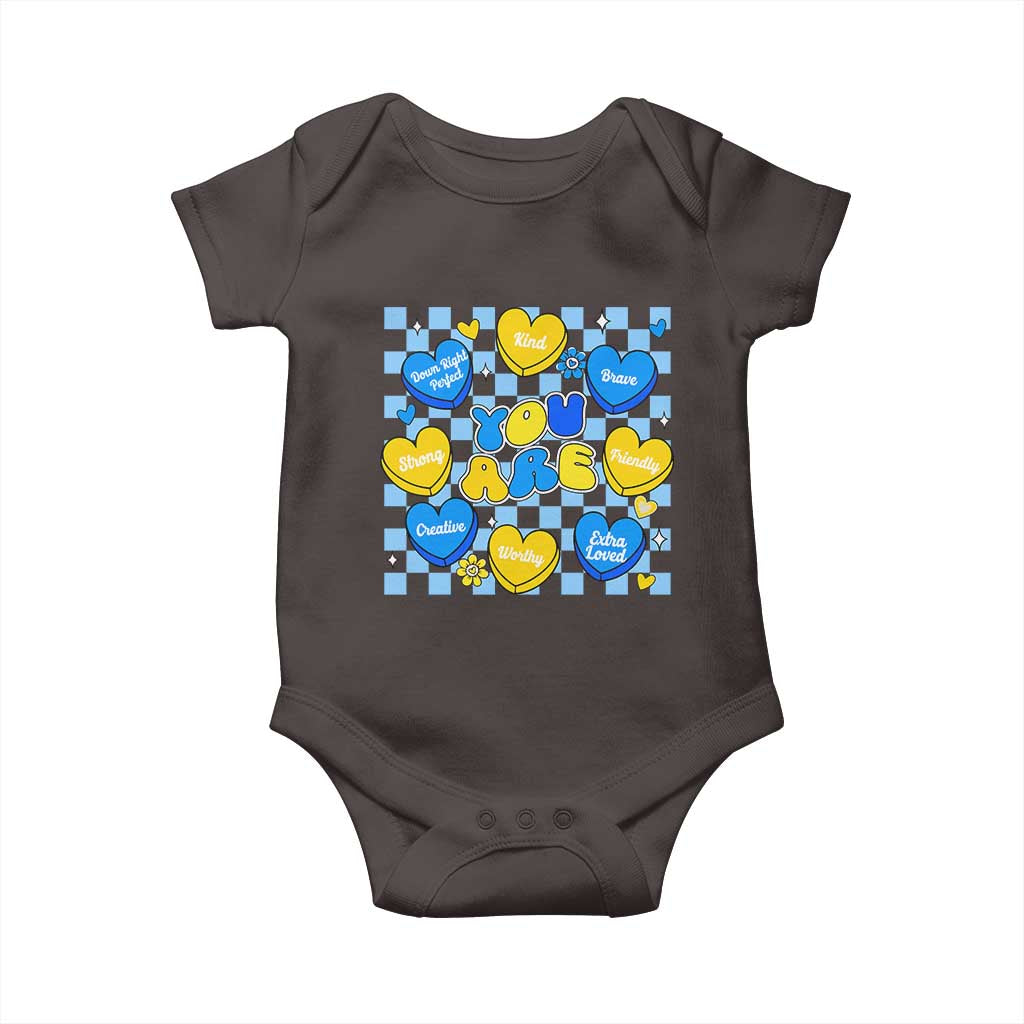 World Down Syndrome Day Baby Onesie Blue Yellow Ribbon Retro Heart Love