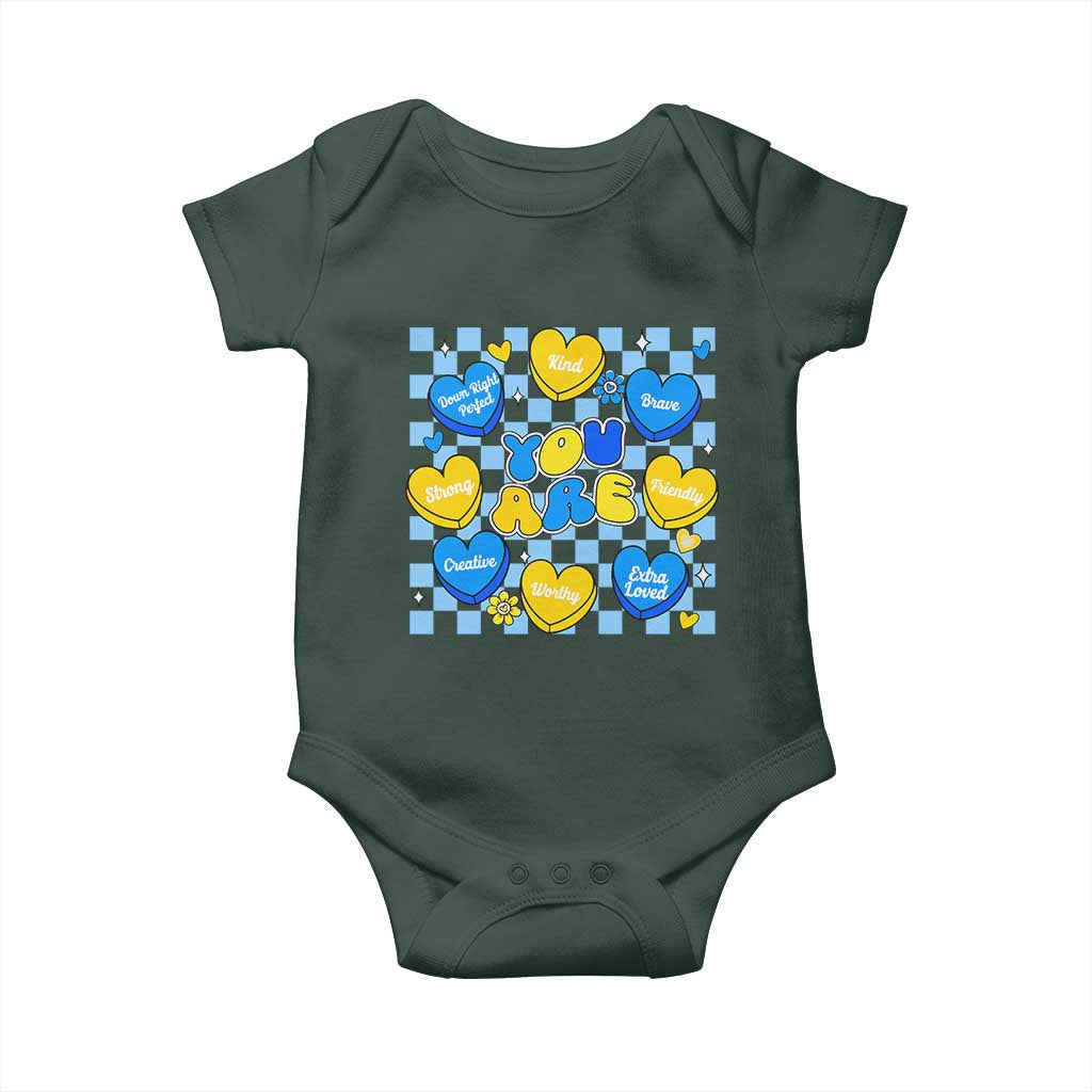 World Down Syndrome Day Baby Onesie Blue Yellow Ribbon Retro Heart Love