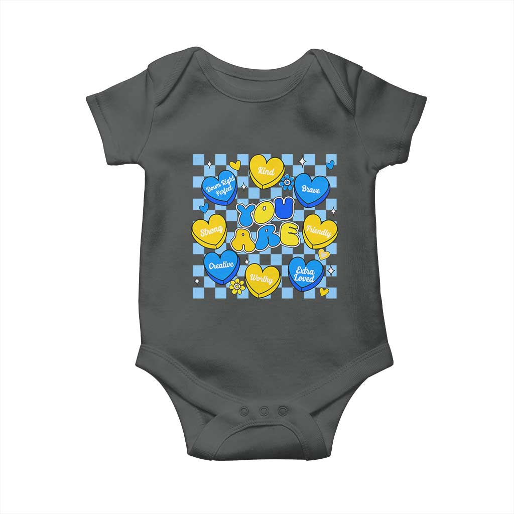 World Down Syndrome Day Baby Onesie Blue Yellow Ribbon Retro Heart Love