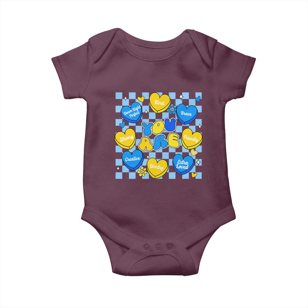 World Down Syndrome Day Baby Onesie Blue Yellow Ribbon Retro Heart Love