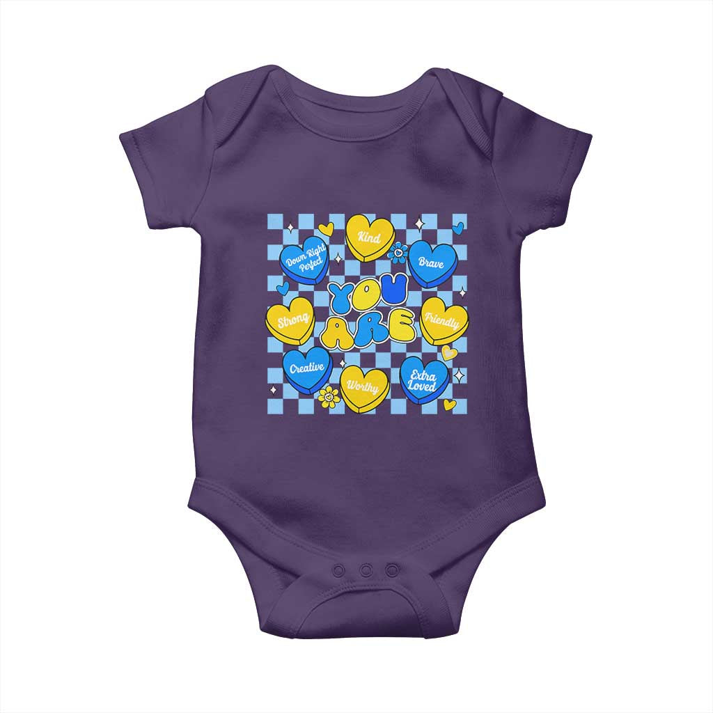 World Down Syndrome Day Baby Onesie Blue Yellow Ribbon Retro Heart Love