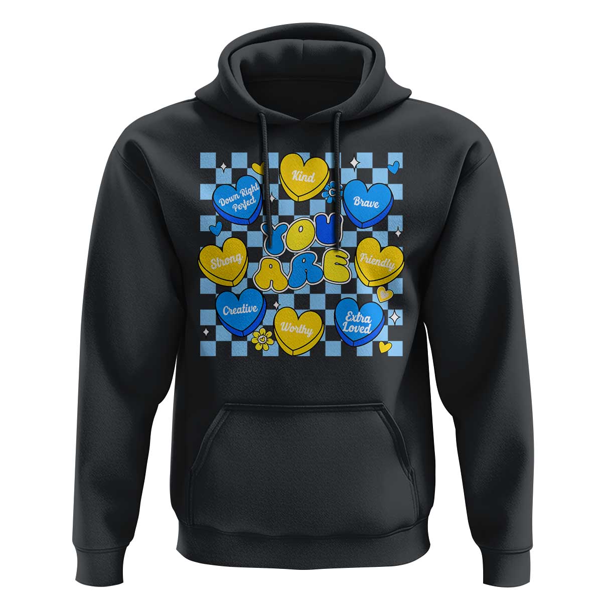 World Down Syndrome Day Hoodie Blue Yellow Ribbon Retro Heart Love