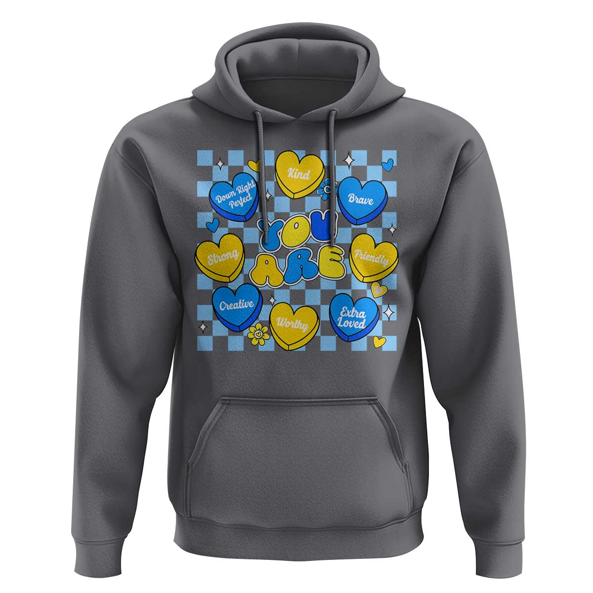 World Down Syndrome Day Hoodie Blue Yellow Ribbon Retro Heart Love