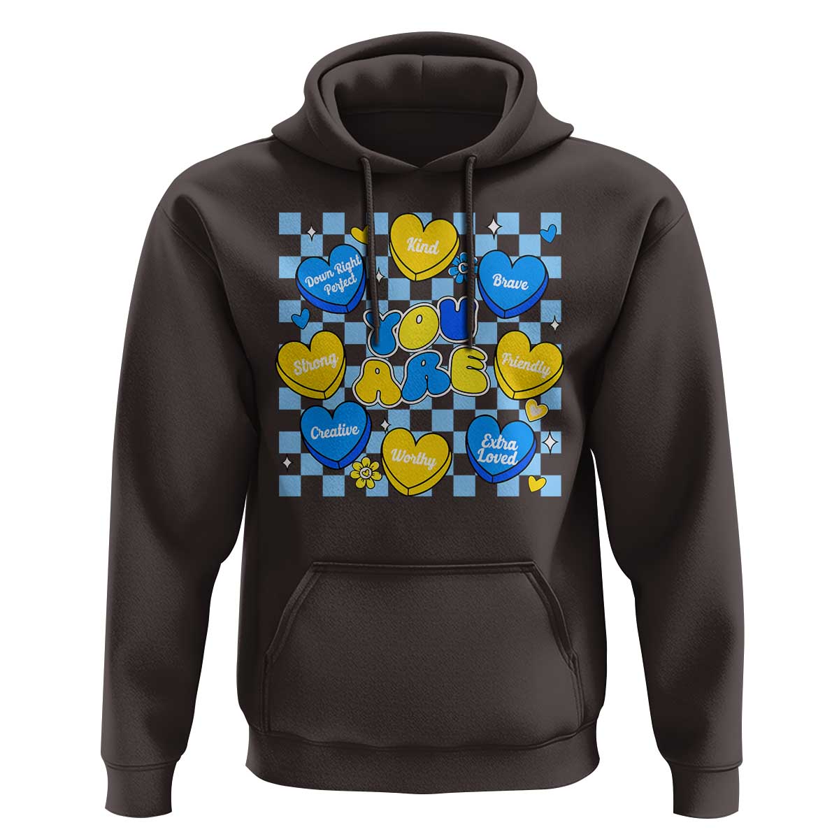 World Down Syndrome Day Hoodie Blue Yellow Ribbon Retro Heart Love