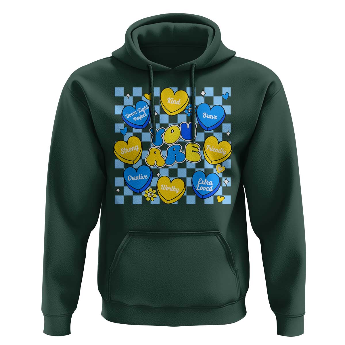 World Down Syndrome Day Hoodie Blue Yellow Ribbon Retro Heart Love