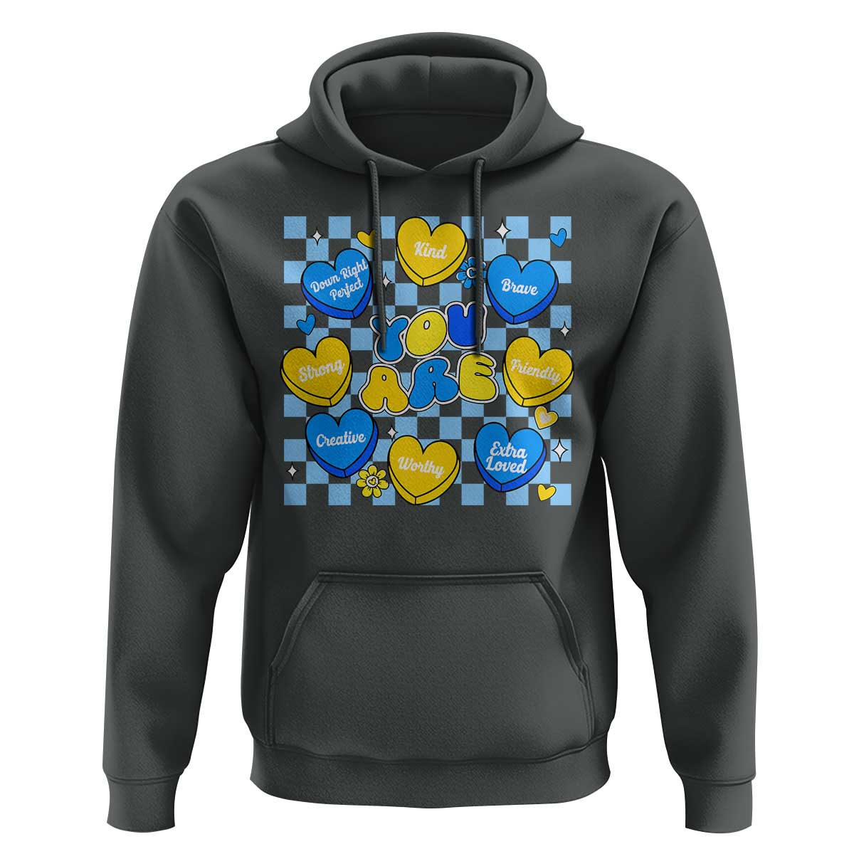 World Down Syndrome Day Hoodie Blue Yellow Ribbon Retro Heart Love