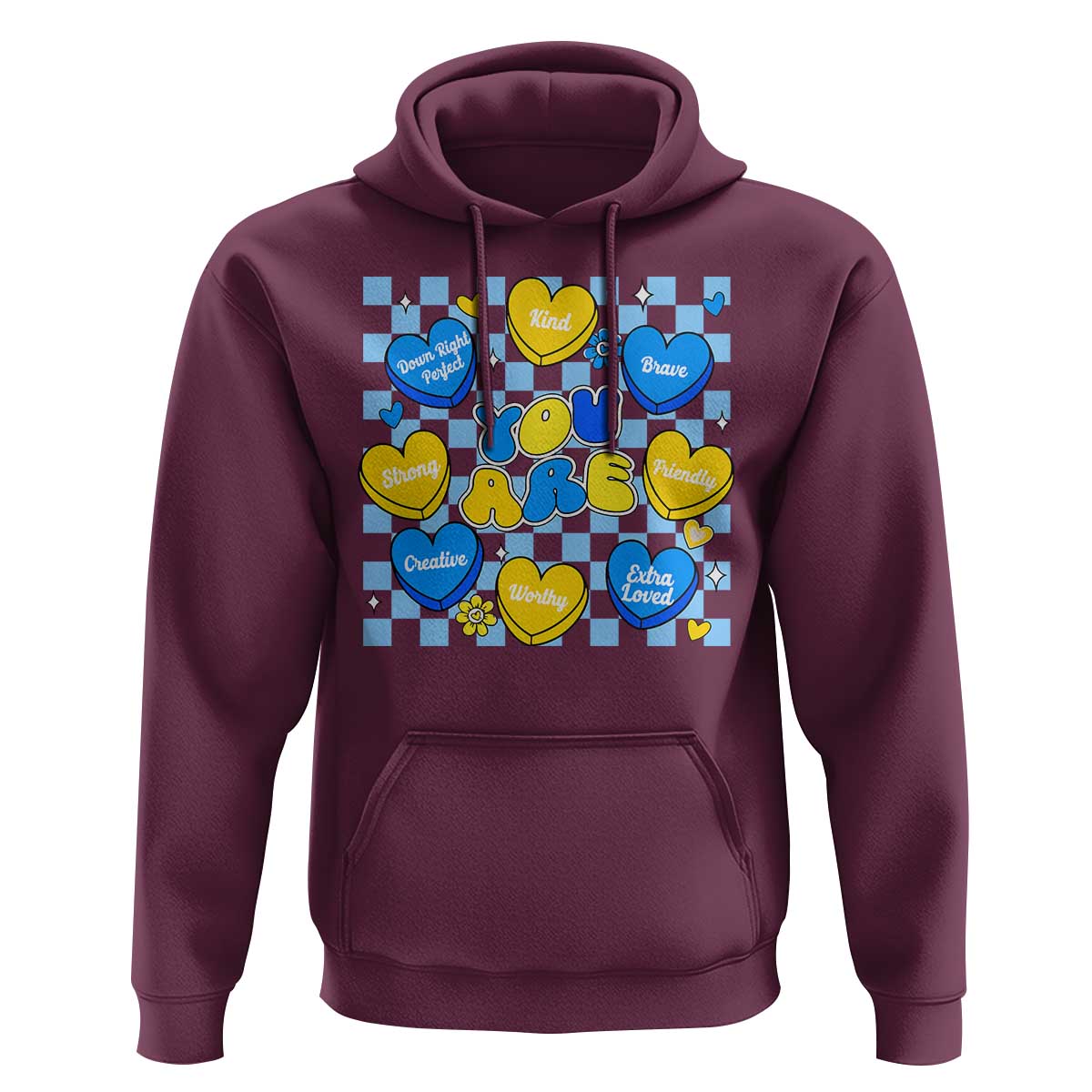 World Down Syndrome Day Hoodie Blue Yellow Ribbon Retro Heart Love