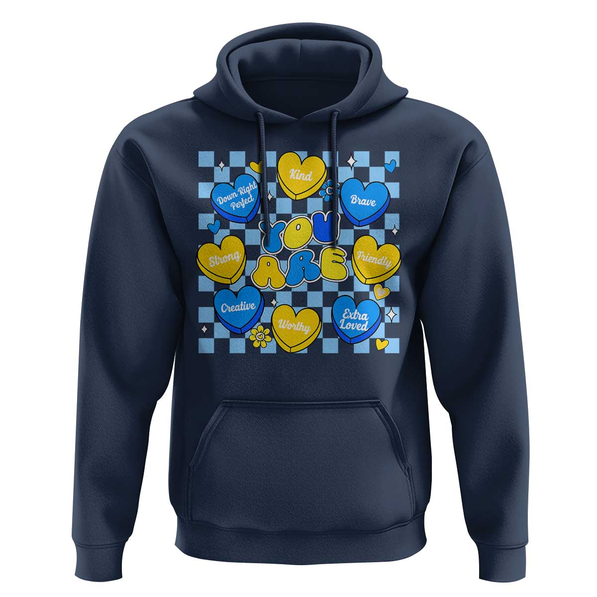 World Down Syndrome Day Hoodie Blue Yellow Ribbon Retro Heart Love