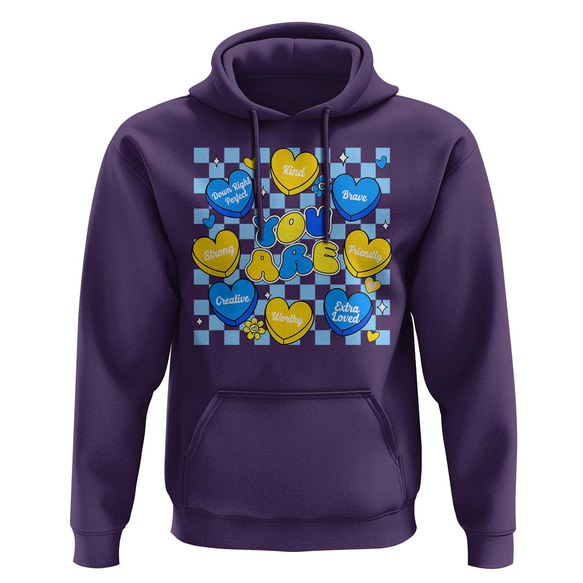World Down Syndrome Day Hoodie Blue Yellow Ribbon Retro Heart Love