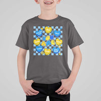 World Down Syndrome Day T Shirt For Kid Blue Yellow Ribbon Retro Heart Love