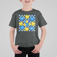 World Down Syndrome Day T Shirt For Kid Blue Yellow Ribbon Retro Heart Love