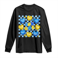 World Down Syndrome Day Long Sleeve Shirt Blue Yellow Ribbon Retro Heart Love