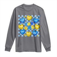 World Down Syndrome Day Long Sleeve Shirt Blue Yellow Ribbon Retro Heart Love