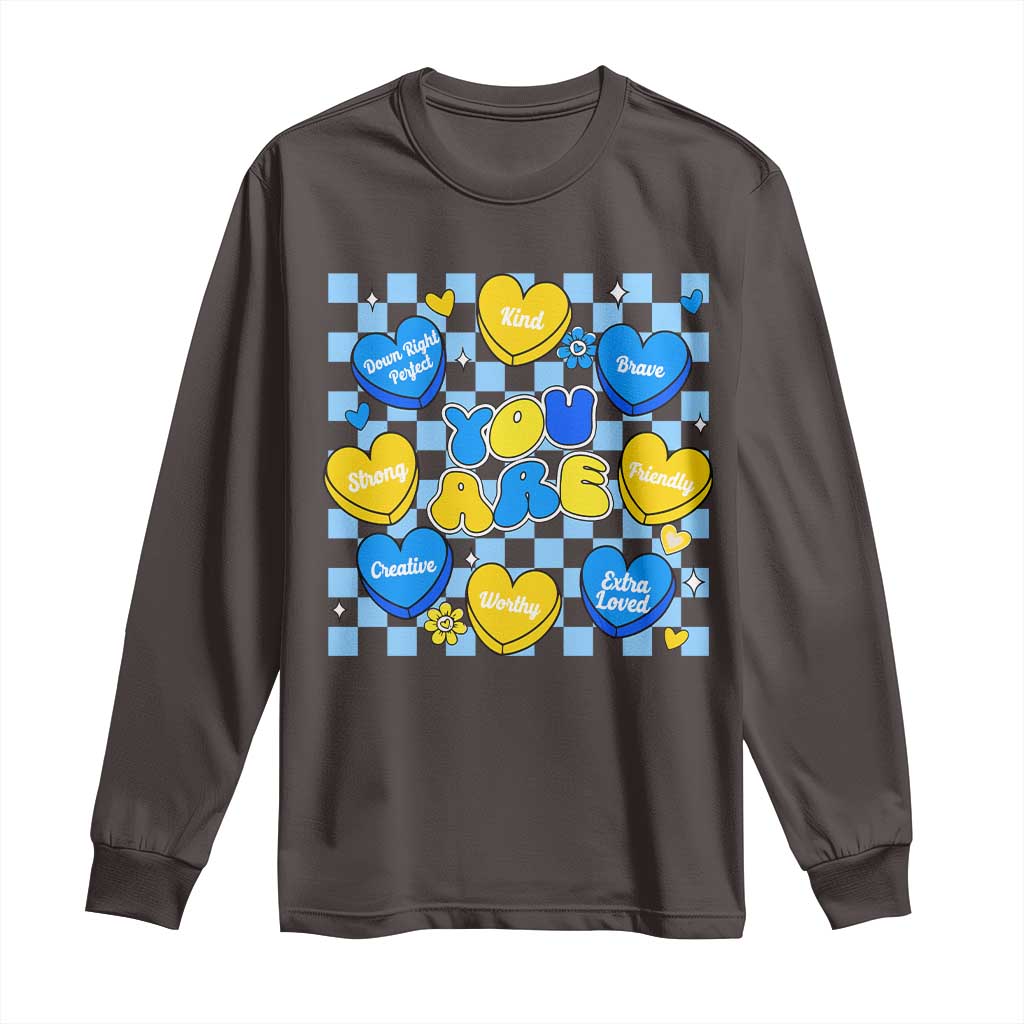 World Down Syndrome Day Long Sleeve Shirt Blue Yellow Ribbon Retro Heart Love