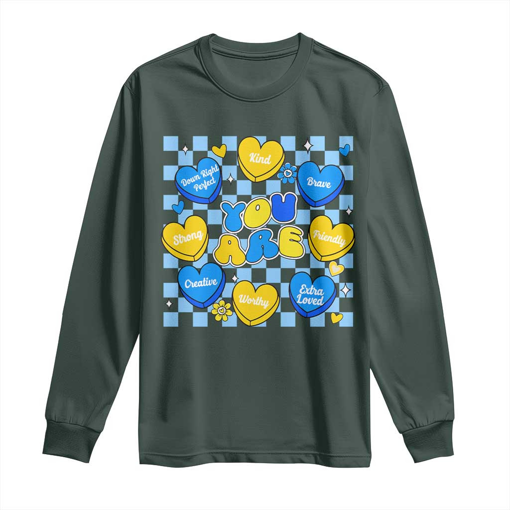 World Down Syndrome Day Long Sleeve Shirt Blue Yellow Ribbon Retro Heart Love