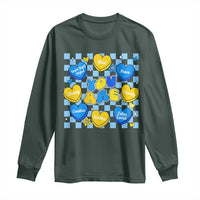 World Down Syndrome Day Long Sleeve Shirt Blue Yellow Ribbon Retro Heart Love