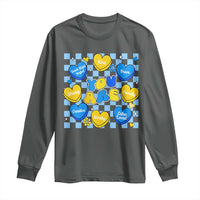 World Down Syndrome Day Long Sleeve Shirt Blue Yellow Ribbon Retro Heart Love