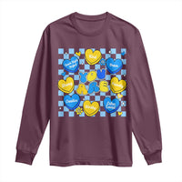 World Down Syndrome Day Long Sleeve Shirt Blue Yellow Ribbon Retro Heart Love