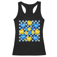 World Down Syndrome Day Racerback Tank Top Blue Yellow Ribbon Retro Heart Love