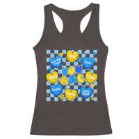 World Down Syndrome Day Racerback Tank Top Blue Yellow Ribbon Retro Heart Love