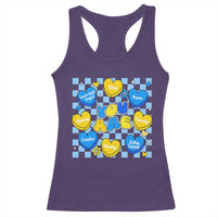 World Down Syndrome Day Racerback Tank Top Blue Yellow Ribbon Retro Heart Love