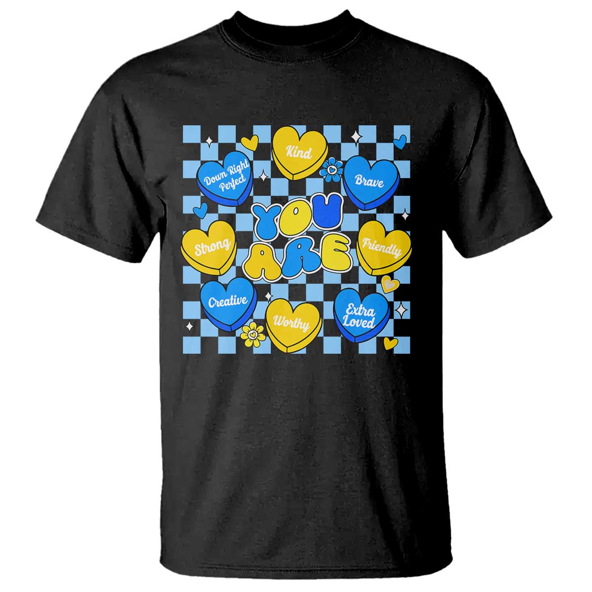 World Down Syndrome Day T Shirt Blue Yellow Ribbon Retro Heart Love